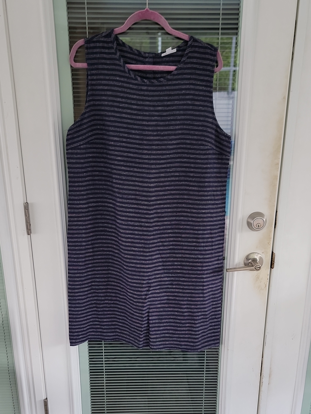 J. Jill Love Linen Shift Dress Sleeveless Navy Blue White Stripes Sz L